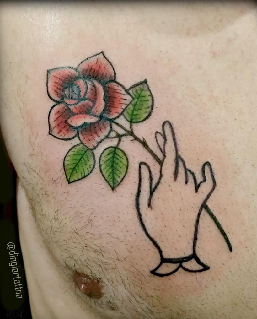 Color Rose in Hand Tattoo (Old School)