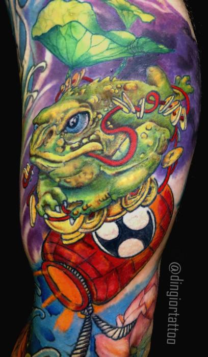 жаба кольорове татуювання на руці